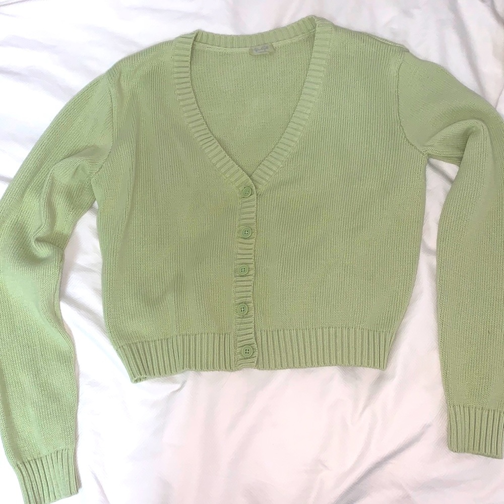 Brandy Melville/ John Galt Green cropped button down cardigan